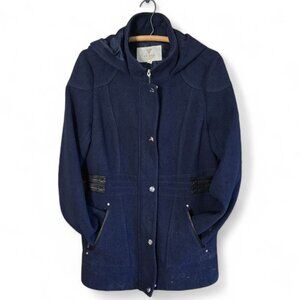 Guess Womens Hooded Navy Blue Coat Size S Winter Jacket Pea Coat